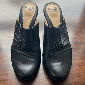 Softt Slip On Mules Soft Black Leather 3” heel Wm 9 1/2 Like New